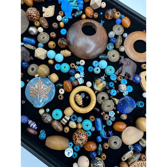 Vintage To Modern Bead Soup Mix Blues Browns Wood Ceramic Glass Acrylic - Picture 2 of 4
